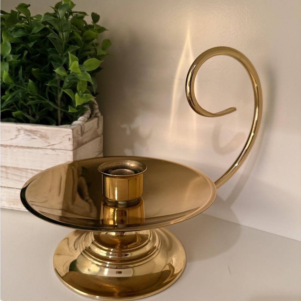 Baldwin Solid Brass Chamberstick Taper Colonial Candle Holder Forged in the USA